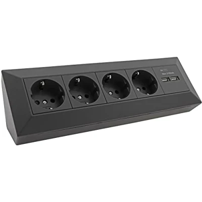 Abbildung von ChiliTec 4 fach Steckdosenblock + 2x USB, schwarz Mehrfachsteckdose