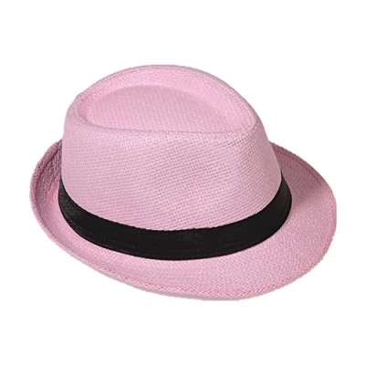 Abbildung von Strohhut Panama Fedora Trilby Gangster Hut Sonnenhut mit Stoffband Farbe: Rosa (Strohhut) Gr: 56