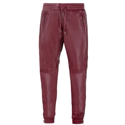Abbildung von Infinity Leather Herrenhose 100% Echtleder Burgund Vintage Nappa Leder Jogging Sport Design 36