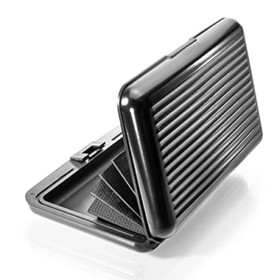 Abbildung von VALLET® Kreditkartenetui aus Aluminium Ideal als Kartenetui &amp; Visitenkarten Etuis NFC RFID Schutzhülle Schützt Ihre EC Karten vor unerlaubtem Auslesen für Damen Herren (schwarz)