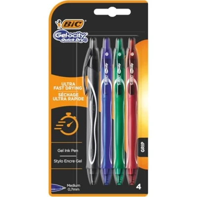 Abbildung von BIC Gel ocity Quick Dry Tintenroller, Gelstifte in 4 verschiedenen Farben, Strichstärke Medium, mit gummierter Griff Fläche