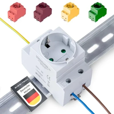 Abbildung von Schuko Steckdose [GS16] für Hutschiene 16A 230V 2P+E Einbausteckdose Verteilereinbau, Schaltschrank Zählerschrank Schutzkontaktsteckdose 35mm DIN Trägerschienenmontage (Grau)