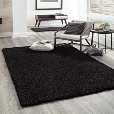 Abbildung von VIMODA Hochflor Teppich Prime Shaggy Langflor Wohnzimmer Schlafzimmer Modern Farben, Farbe:Schwarz, Maße:200x280 cm