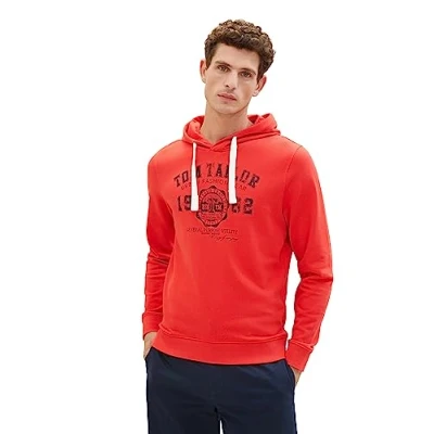Abbildung von TOM TAILOR Herren 1039896 Basic Hoodie mit Logo Print, 15220 Powerful Red, L