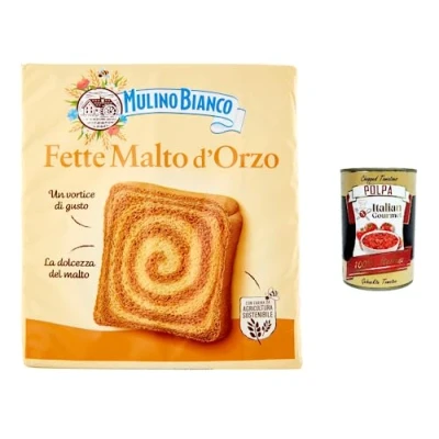 Abbildung von 6x Mulino Bianco fette biscottate Le malto d&#039;orzo 315g Zwieback Kekse Gerstenmalzzweik + Italian Gourmet polpa 400g