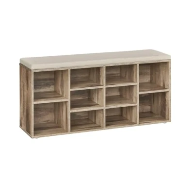 Abbildung von VASAGLE Schuhbank, Schuhregal mit Sitzfläche, Sitzbank Stauraum, gut gepolstert, Flurbank 10 Fächern, verstellbaren Ablagen, für Schlafzimmer, 30 x 104 48 cm, Kamelbraun LHS010K02