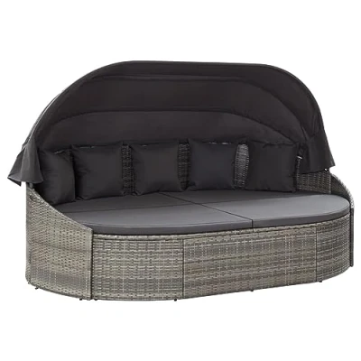 Abbildung von vidaXL Outdoor Sonneninsel mit Dach Gartenliege Liege Insel Gartenmöbel Lounge Sitzgruppe Gartenmuschel Sonnenliege Poly Rattan Grau