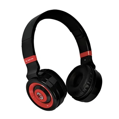 Abbildung von TECHMADE AC Milan Kabellose Over Ear Kopfhörer, kabellos, zusammenklappbar, Kopfhörer mit eingebautem Mikrofon, HiFi Stereo, Micro SD Slot, FM Radio für iPhone/Android/Reisen/PC