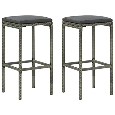 Abbildung von vidaXL 2X Barhocker mit Kissen Barstuhl Tresenhocker Küchenhocker Thekenhocker Tresenstuhl Thekenstuhl Bar Stuhl Hocker Grau Poly Rattan