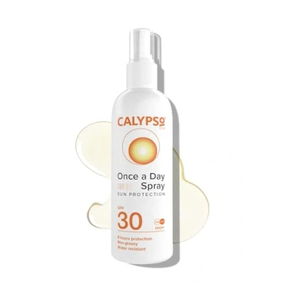 Abbildung von Calypso Once A Day Sonnenschutzspray LSF 30, 8 Stunden Sonnenschutz, nicht fettend, wasserabweisend, 200 ml, transparent, Verpackung kann variieren