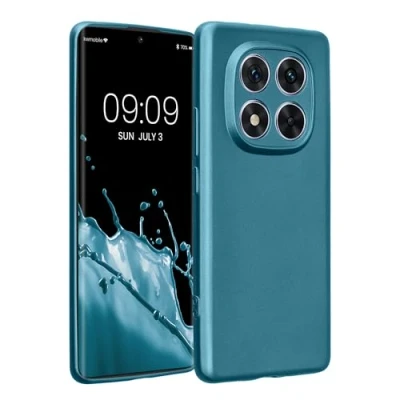 Abbildung von kwmobile Handyhülle kompatibel mit Xiaomi Redmi Note 14 Pro 5G Hülle weiche Silikon Case metallisch schimmernd in Metallic Karibikblau
