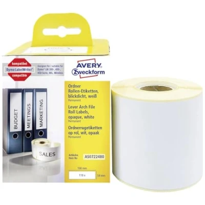 Abbildung von AVERY Zweckform AS0722480 Dymo LabelWriter Ordneretiketten breit kompatibel zu S0722480 (59x190mm, 1 Rolle110 Rückenschilder, selbstklebend, absolut blickdicht, Etikettendrucker)