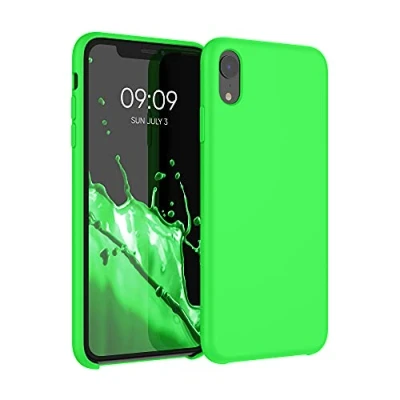 Abbildung von kwmobile Hülle kompatibel mit Apple iPhone XR Silikon Handy Case Handyhülle weiche Oberfläche kabelloses Laden Limettengrün