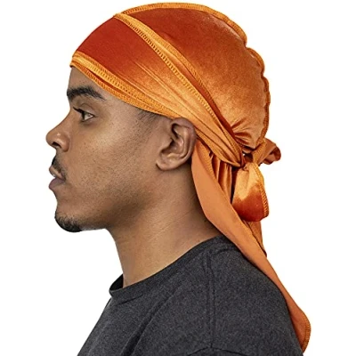 Abbildung von Veeta Hochwertige Samt Durags in Mehreren Farben, aus weichem Samtstoff, mit seidigem Innenfutter und Langen Bändern. Orange Einheitsgröße
