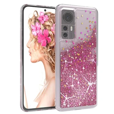 Abbildung von EAZY CASE Hülle kompatibel mit Xiaomi 12 / 12X Schutzhülle Flüssig Glitzer, Handyhülle, Schutzhülle, Back Cover Glitter Flüssigkeit, TPU/Silikon, Transparent/Durchsichtig, Pink