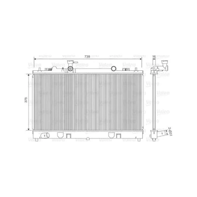 Abbildung von VALEO 734410 Kühler, Motorkühlung Aluminium 738 375 16 ohne Kühlmittelregler Kühlrippen gelötet MAZDA: 6 Limousine, Station Wagon, Hatchback
