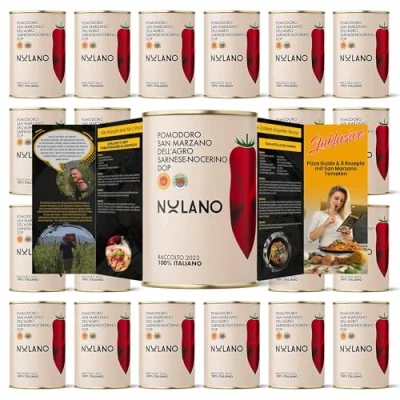 Abbildung von NOLANO DELICRET 24x 400g San Marzano Tomate Dose DOP ganz &amp; geschält Pizzatomaten + NEAPOLITANISCHE PIZZA REZEPTE (24x 400g)