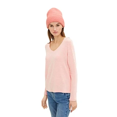 Abbildung von TOM TAILOR Denim Damen Basic Langarmshirt 1032824, 30562 Peach Pink Melange, L