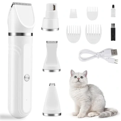 Abbildung von Pfotentrimmer für Hunde, Beihre 4 IN 1 Leise Schermaschine Katze Set, Profi Haarschneidemaschine Katzen Hund Verfilztes Fell Pfotenhaare Große Kleine Hunde