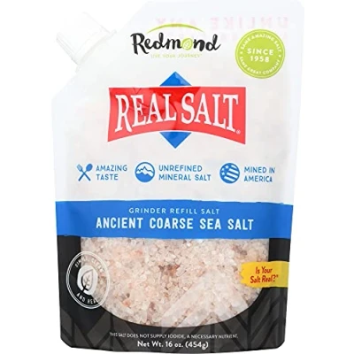 Abbildung von REDMOND Real Salt COARSE Salz, 454g Nachfüllbeutel natürliches Speisesalz mit grober Körnung aus einem alten Ur Meer in Utah, reich an Mineralien