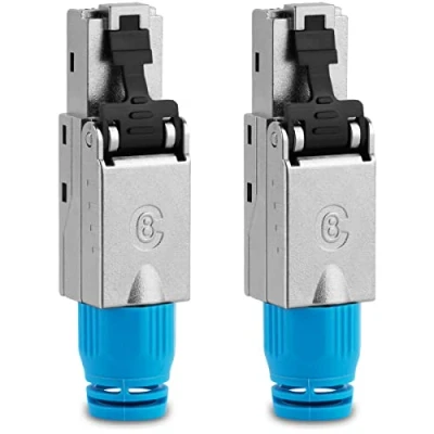Abbildung von UC Express Netzwerkstecker CAT 8 RJ45 2X Stecker Steckverbinder werkzeuglos geschirmt mit Zugentlastung CAT8 CAT8.1 LAN Netzwerkkabel