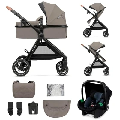 Abbildung von Kinderkraft ESME Kinderwagen 3 in 1 komplettset bis 26 kg, Kombikinderwagen reisesysteme mit Babyschale I size 40 75 cm, Zusammenklappen, Liegeposition, Beige