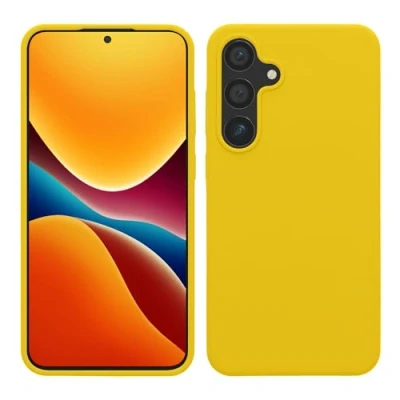 Abbildung von kwmobile Hülle kompatibel mit Samsung Galaxy S24 Plus Silikon Handy Case Handyhülle für weiche Oberfläche kabelloses Laden Strahlend Gelb