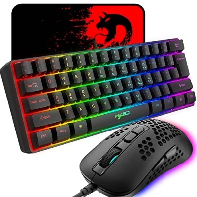 Abbildung von KUIYN 60% kabelgebundene kompakte Gaming Tastatur 61 Tasten 11 Full Key RGB Hintergrundbeleuchtungseffekte Anti Ghosting + kabelgebundenes Licht Gamng Maus Optische Wabenmaus Mauspad