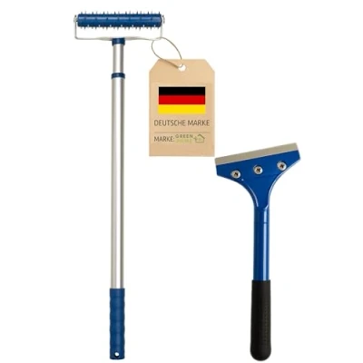 Abbildung von Green Home Stachelwalze 150 x 500 mm SET, Nagelroller, Igelwalze, Tapetenigel zum perforieren von Tapeten (Teleskop Stachelroller + Farbschaber)