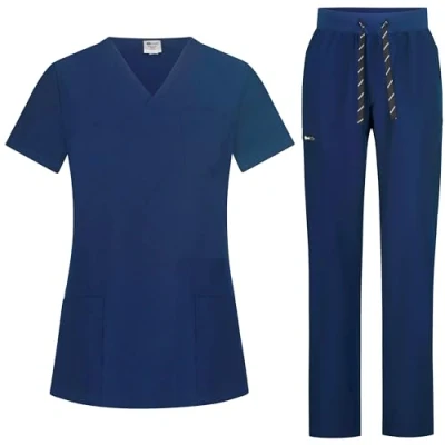 Abbildung von B well BELLA Damen Schrubb Set Schlupfkasack + Schlupfhose Medizin Arzt Uniform Schlupfjacke Oberteil mit Hose Medizinische Berufsbekleidung Elastan (Dunkelblau, 3XL)