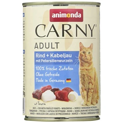 Abbildung von Carny Katzen Nassfutter Rind + Kabeljau mit Petersilienwurzeln (6 x 400g), von animonda ohne Getreide und Zucker, frischen fleischlichen Zutaten