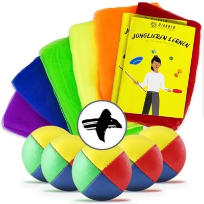 Abbildung von Jonglierset mit Jonglierbälle 5er Set und Jongliertücher 6er (60x60cm)