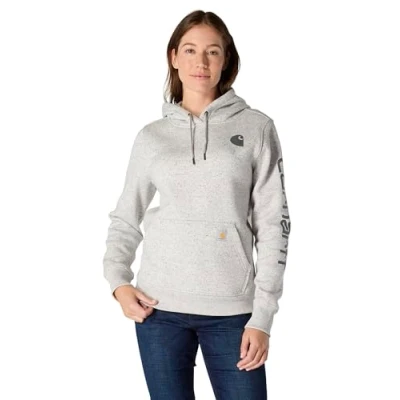Abbildung von Carhartt Damen Relaxed Fit, mittelschweres Sweatshirt mit Logo Grafik auf dem Ärmel, Asphalt meliert Nep, M
