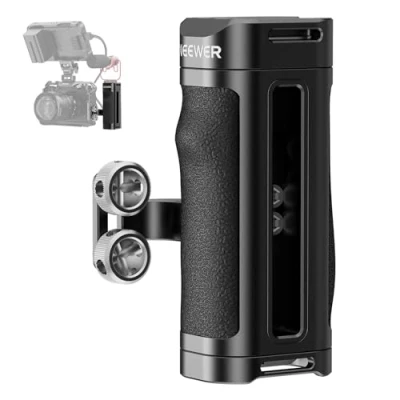Abbildung von NEEWER Mini Seitengriff, Leichter Kamerakäfig Side Handle mit konturiertem Silikongriff, Zwei 1/4&quot; Schrauben, Gewinde, Cold Shoe vertikale Einstellung, kompatibel Cage, CA067H
