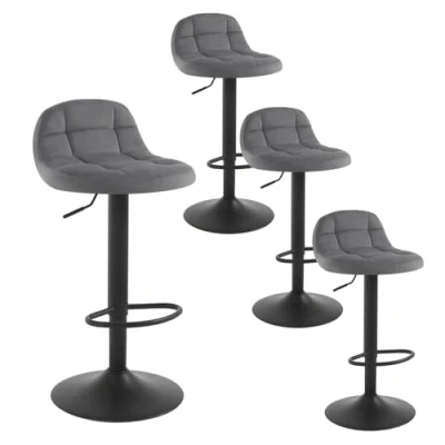 Abbildung von WOLTU Barhocker 4er Set Barstuhl mit Rückenlehne Fußstütze höhenverstellbar (62 83cm) 360 Drehstuhl bis 120kg belastbar Samt Metall Dunkelgrau BH317dgr 4