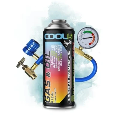 Abbildung von COOL5 r134a kältemittel, kältemittel nachfüllset, klimagas r134a, 2in1 LIGHT mit Druckschlauch Manometer
