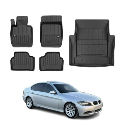 Abbildung von OMAC Fußmatten &amp; Kofferraumwanne Set kompatibel mit BMW 3er E90 2004 2011 Gummi Schwarz 5X
