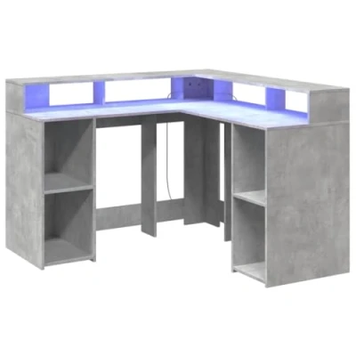 Abbildung von vidaXL LED Schreibtisch, Computertisch mit Stauraum, Arbeitstisch Laptoptisch L Form, Eckschreibtisch Gaming Tisch PC Tisch, Betongrau Holzwerkstoff