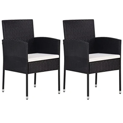 Abbildung von vidaXL Gartenstuhl Gartenstühle mit Kissen in Cremeweiß 2 Stk. Schwarz Polyrattan (2 St)