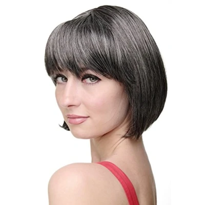 Abbildung von WIG ME UP 703 44 Sexy Bob, Perücke, gerader Pony, Braun Grau Mix, Dunkelbraun Mix gesträhnt