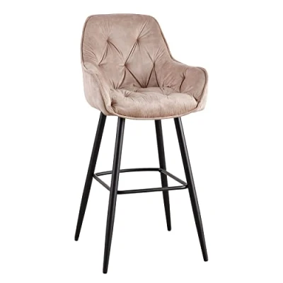 Abbildung von riess ambiente Barhocker MILANO champagner / schwarz (Einzelartikel, 1 St), Samt · Metall Stuhl mit Lehne Chesterfield Steppung