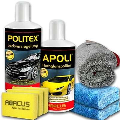 Abbildung von ABACUS® Autopolitur Set für Frühjahr &amp; Herbst Hochglanzpolitur, Lackversiegelung mit Schwämmen Tüchern (7355)