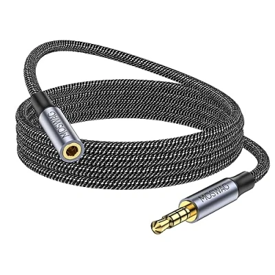 Abbildung von MOSWAG Headset Verlängerung 4 Polig TRRS Nylon 3.5mm Stereo Audio Verlängerungskabel (Stecker auf Buchse) Klinken Adapter Kabel für Lavalier Mikrofon mit Vergoldeter Kontakte