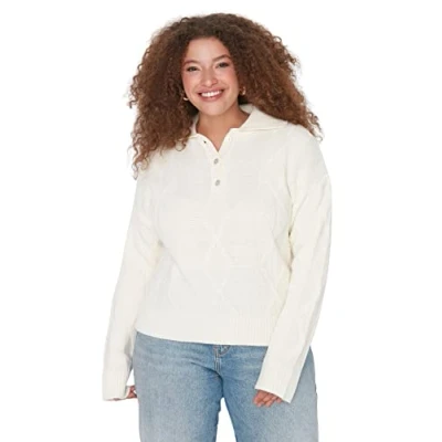 Abbildung von Trendyol Damen Pullover mit Rollkragen, einfarbig, regulär, Übergröße Sweatshirt, Natur, 3XL