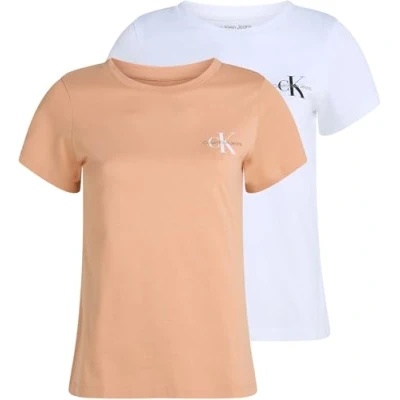 Abbildung von Calvin Klein Jeans Monologo SLIM TEE 2 PACK Tshirt basic, Damen, Größe: 3XL, Dusty coral/brilliant white