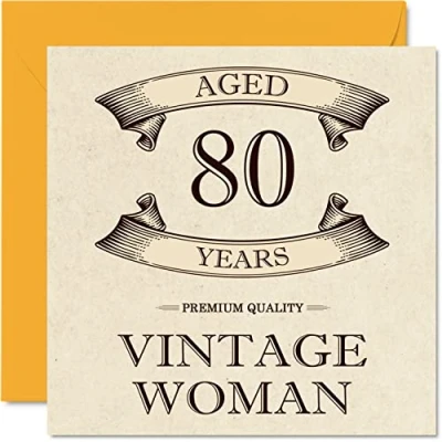Abbildung von Stuff4 Geburtstagskarte zum 80. Geburtstag im Vintage Stil für Frauen 80 Jahre lustige Mama Schwester Frau Oma Tante, 145 mm x Damen Grußkarten