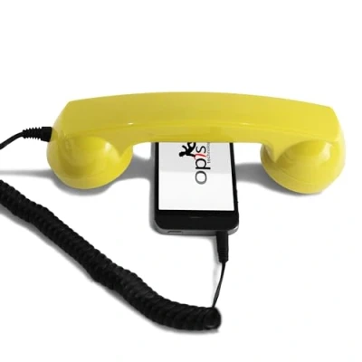 Abbildung von Opis 60s Micro: Retro Telefonhörer für Handy mit USB C Adapter als Headset Android Smartphone und iPhone 15 Neuer in Gelb