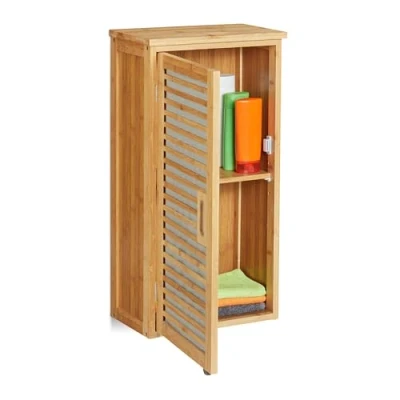 Abbildung von Relaxdays Bad Hängeschrank, Bambus, 2 Fächer, höhenverstellbarer Einlegeboden, Badschrank HxBxT: 66 x 35 20 cm, Natur, 1 Stück