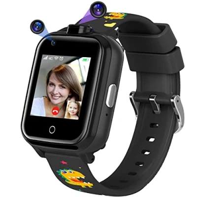 Abbildung von Mingfuxin 4G Kinder Smartwatch, Wasserdichtes Smartwatch Telefon mit Dual Kamera, GPS Tracker WiFi Videotelefonanruf SOS für Mädchen Jungen 3 14 Geburtstagsgeschenke (Schwarz)
