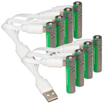 Abbildung von tka Köbele Akkutechnik AAA Akkus: 8er Set wiederaufladbare Batterien Typ AAA,600mWh,schnellladen per USB (AAA Akku 1.5V, Li Ion AAA, Taschenlampe)